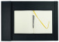 Preview: Schreibunterlage 65x45 mit Klappleiste inkl. Block + Kalender 2026/2027 PREMIUM LEDER BOXCALF schwarz (glatt)