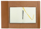 Preview: Schreibunterlage 65x45 mit Klappleiste inkl. Block + Kalender 2026/2027 PREMIUM LEDER BOXCALF cuoiobraun (glatt)