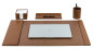 Preview: Schreibunterlage 65x45 mit Klappleiste inkl. Block + Kalender 2026/2027 PREMIUM LEDER BOXCALF cuoiobraun (glatt)