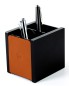 Preview: Stifteköcher DUO - ACRYL schwarz Kombination mit PREMIUM LEDER BOXCALF cuoiobraun (glatt)