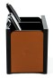 Preview: Stifteköcher DUO - ACRYL schwarz Kombination mit PREMIUM LEDER BOXCALF cuoiobraun (glatt)