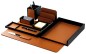 Preview: Schreibtisch Set "BOSTON" 8-teilig Kombination Acryl schwarz mit PREMIUM LEDER BOXCALF cuoiobraun