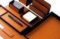 Preview: Schreibtisch Set "BOSTON" 8-teilig Kombination Acryl schwarz mit PREMIUM LEDER BOXCALF cuoiobraun