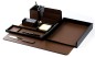 Preview: Schreibtisch Set "BOSTON" 8-teilig Kombination Acryl schwarz mit PREMIUM LEDER BOXCALF dunkelbraun