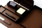 Preview: Schreibtisch Set "BOSTON" 8-teilig Kombination Acryl schwarz mit PREMIUM LEDER BOXCALF dunkelbraun