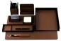 Preview: Schreibtisch Set "BOSTON" 8-teilig Kombination Acryl schwarz mit PREMIUM LEDER BOXCALF dunkelbraun