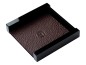 Preview: Haftnotiz Post It Spender - ACRYL schwarz Kombination mit PREMIUM LEDER SOFTGRAIN dunkelbraun (genarbt)