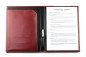 Preview: Klemmbrettmappe DIN A4 mit Blockklemme in CAMBRIDGE Top Grain Rindspaltleder mit heller Kontrastnaht rot