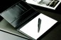 Preview: Schreibmappe DIN A5, incl. Memoblock CAMBRIDGE Top Grain Leder mit heller Kontrastnaht schwarz