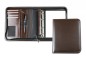 Preview: Design Ringbuch DIN A5, incl. Memoblock, 4-Ring-25mm-Combimechanik CAMBRIDGE Top Grain Rindspaltleder mit heller Kontrastnaht dunkelbraun