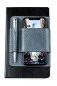 Preview: Magnetischer Handy-und Stiftehalter für Notizbücher SAFFIANO grau / blau metallic