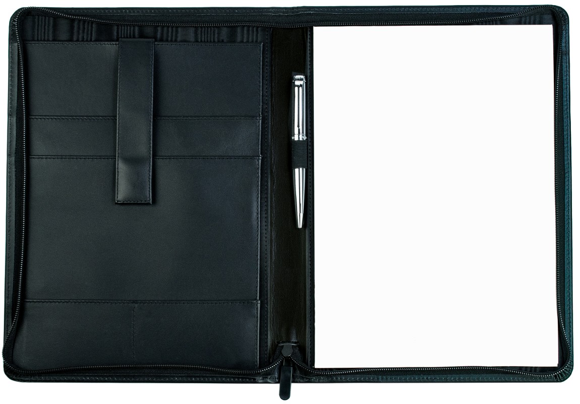 RV-Schreibmappe DIN A4 mit iPad Fach PREMIUM LEDER BOXCALF schwarz (glatt)