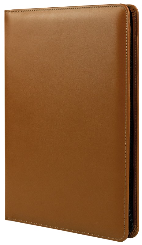 Reißverschluss Schreibmappe DIN A4 mit iPad Fach PREMIUM LEDER BOXCALF cuoiobraun (glatt)
