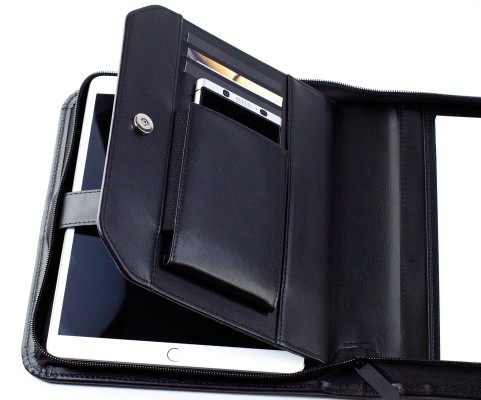 Media Tablet Schreibmappe DIN A5 PREMIUM LEDER BOXCALF schwarz (glatt)