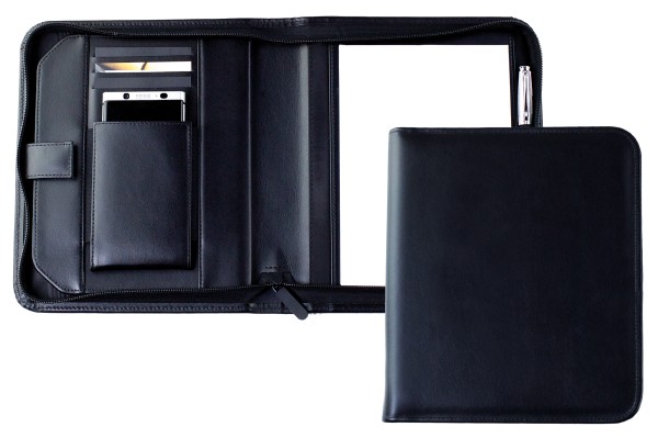 Media Tablet Schreibmappe DIN A5 PREMIUM LEDER BOXCALF schwarz (glatt)