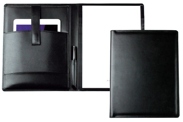 Schreibmappe DIN A4 PREMIUM LEDER BOXCALF schwarz (glatt)