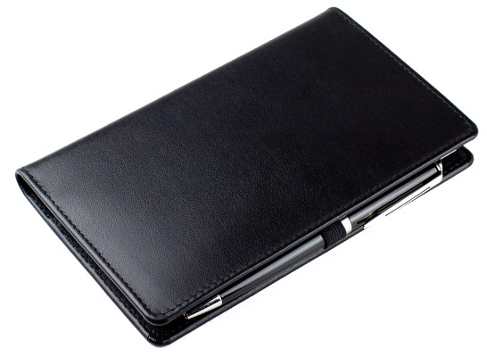 Taschenkalender mit Spiralbindung 2025 + 2026 in PREMIUM LEDER BOXCALF schwarz (glatt)