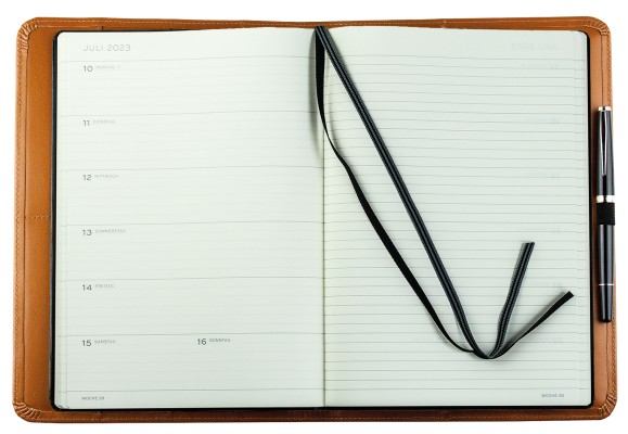 Preview: Kalenderbuch DIN B5 für das Jahr 2025 + 2026 PREMIUM LEDER BOXCALF cuoiobraun (glatt)