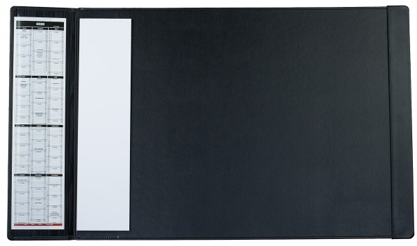 Preview: Schreibunterlage 65x45 mit Klappleiste inkl. Block + Kalender 25/26 PREMIUM LEDER BOXCALF schwarz (glatt)
