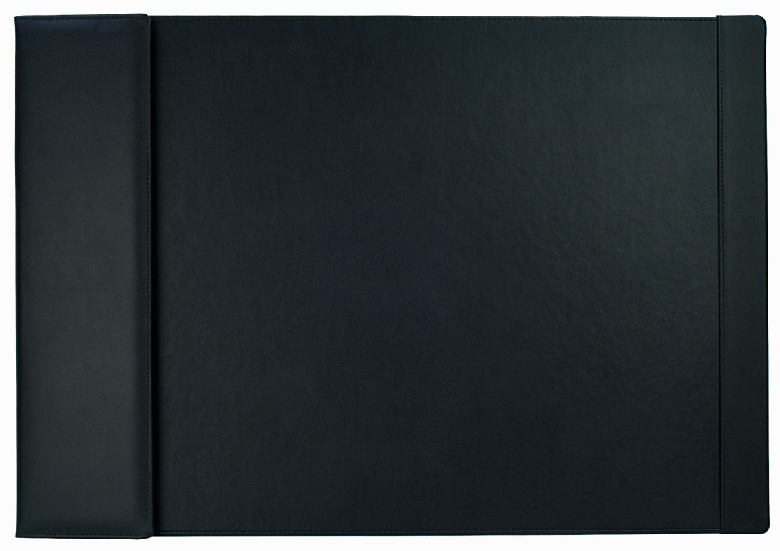 Schreibunterlage 65x45 mit Klappleiste inkl. Block + Kalender 2026/2027 PREMIUM LEDER BOXCALF schwarz (glatt)