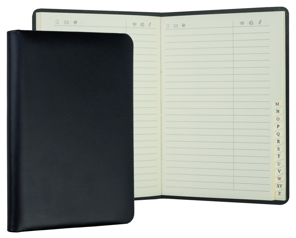 Adressbuch DIN A6+ (gebunden) | Echtleder | BOXCALF schwarz