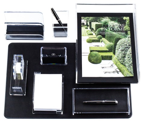 Briefständer Acryl/Leder PREMIUM LEDER BOXCALF schwarz (glatt)