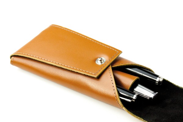 Schreibgeräteetui mit Druckknopfverschluß PREMIUM LEDER BOXCALF cuoiobraun (glatt)