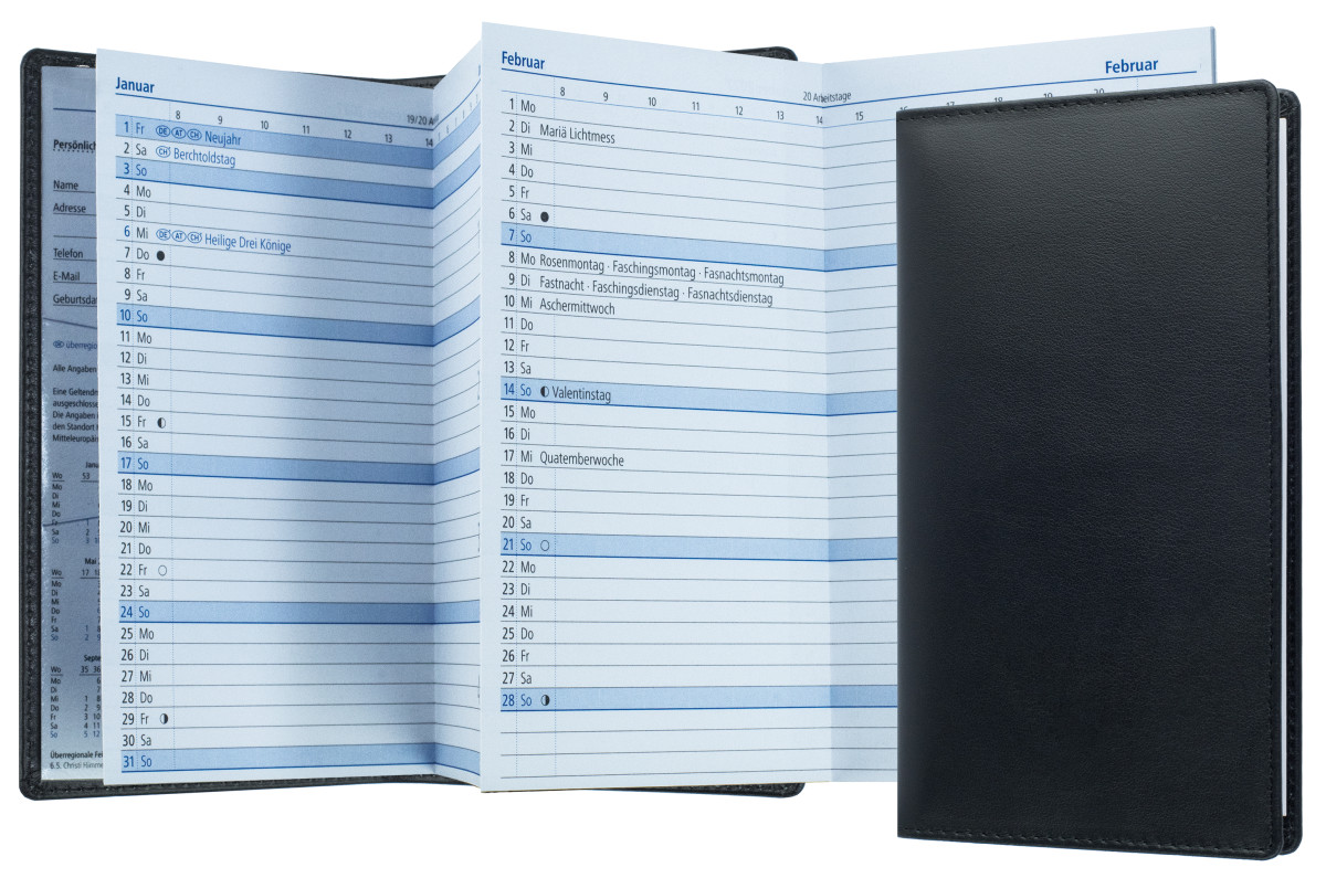 Leporello Faltkalender deutsch 2027 PREMIUM LEDER BOXCALF schwarz (glatt)