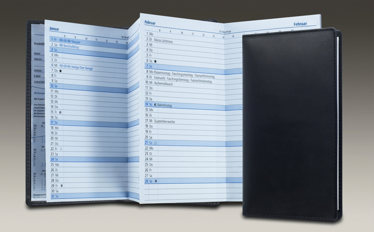 Leporello Faltkalender deutsch 2027 PREMIUM LEDER BOXCALF schwarz (glatt)