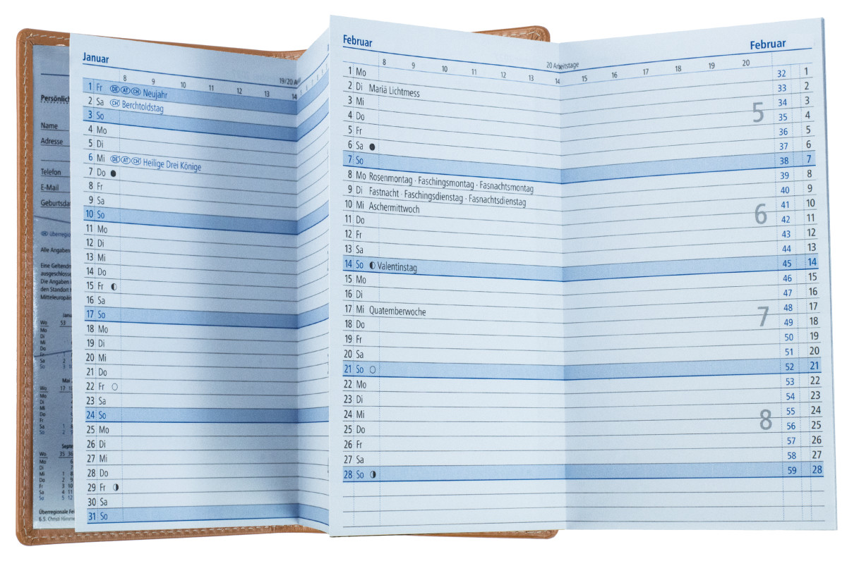 Leporello Faltkalender deutsch 2027 PREMIUM LEDER BOXCALF cuoiobraun (glatt)