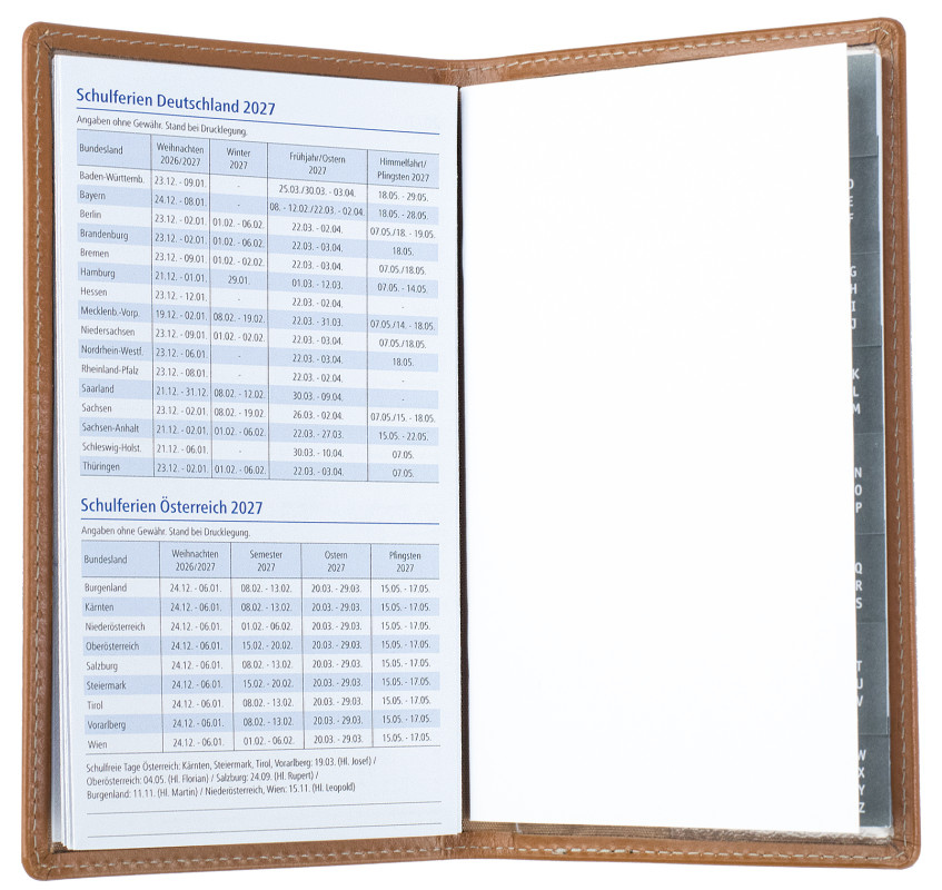 Leporello Faltkalender deutsch 2027 PREMIUM LEDER BOXCALF cuoiobraun (glatt)