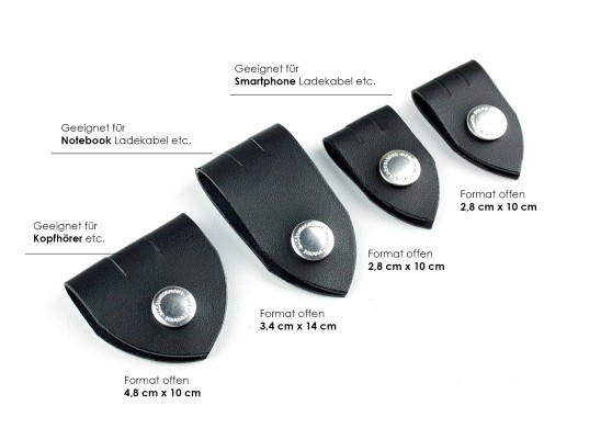 Kabel Organizer Set - Kabelbinder 4-teilig PREMIUM LEDER BOXCALF schwarz