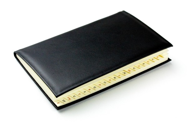 Pocket / Westentaschen Adressbuch (gebunden) PREMIUM LEDER BOXCALF schwarz