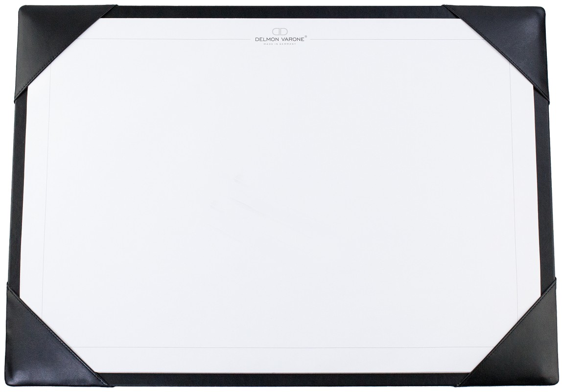 Schreibunterlage mit 4 Ecken + Papierblock PREMIUM LEDER BOXCALF schwarz (glatt)