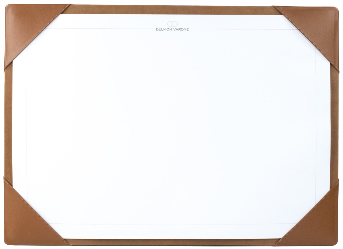 Schreibunterlage mit 4 Ecken + Papierblock PREMIUM LEDER BOXCALF cuoiobraun (glatt)