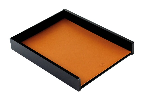 Briefablagekasten für A4 - ACRYL schwarz Kombination mit PREMIUM LEDER BOXCALF cuoiobraun (glatt)