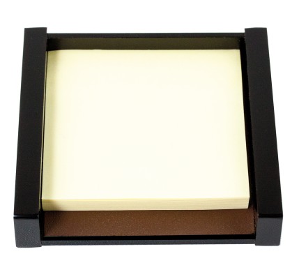 Haftnotiz Post It Spender - ACRYL schwarz Kombination mit PREMIUM LEDER BOXCALF dunkelbraun (glatt)