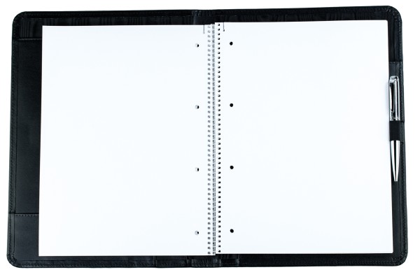 Preview: Schreibmappe DIN A4 mit Collegeblock PREMIUM LEDER BOXCALF schwarz (glatt)
