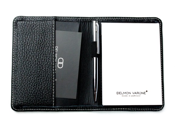 Memoblock DIN A7 PREMIUM LEDER SOFT GRAIN schwarz (genarbt)