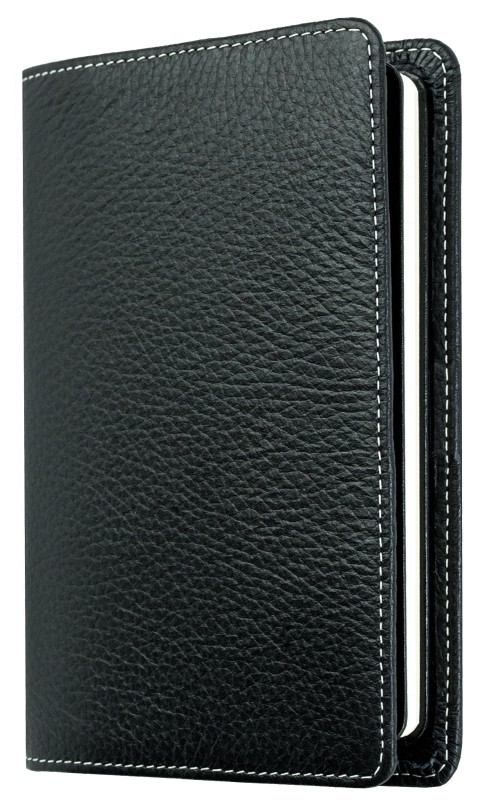 Pocket Kalenderbuch DIN A6 2027 PREMIUM LEDER SOFT GRAIN schwarz (genarbt)