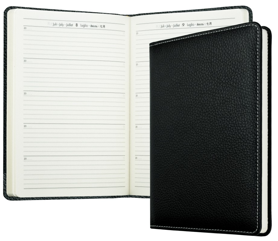 5 Jahreskalender (vergleichend) PREMIUM LEDER SOFT GRAIN schwarz (genarbt)