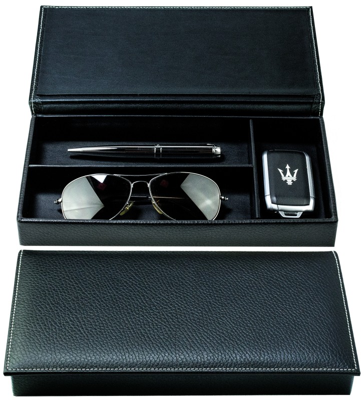 Ablagekasten mit Deckel PREMIUM LEDER SOFT GRAIN schwarz (genarbt)