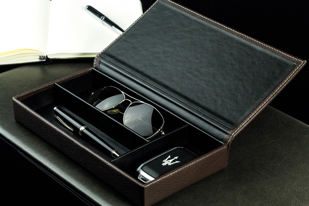 Ablagekasten mit Deckel PREMIUM LEDER SOFT GRAIN dunkelbraun (genarbt)