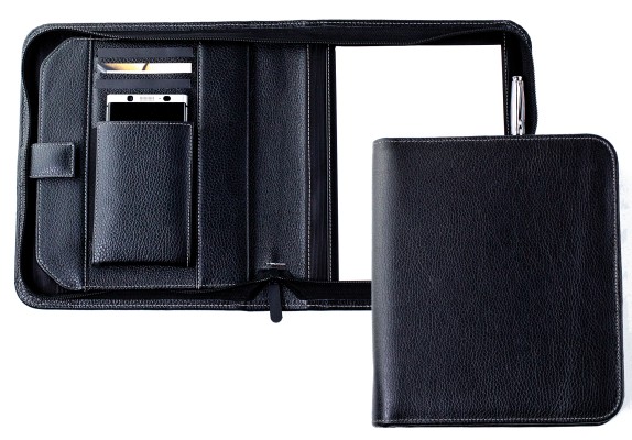 Media Tablet Schreibmappe DIN A5 PREMIUM LEDER SOFT GRAIN schwarz (genarbt)
