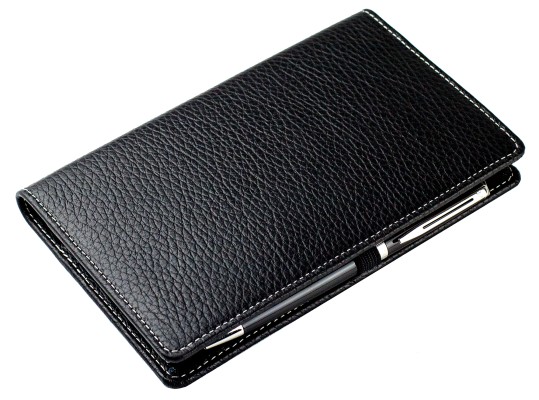 Taschenkalender mit Spiralbindung 2025 + 2026 in PREMIUM LEDER SOFT GRAIN schwarz (genarbt)