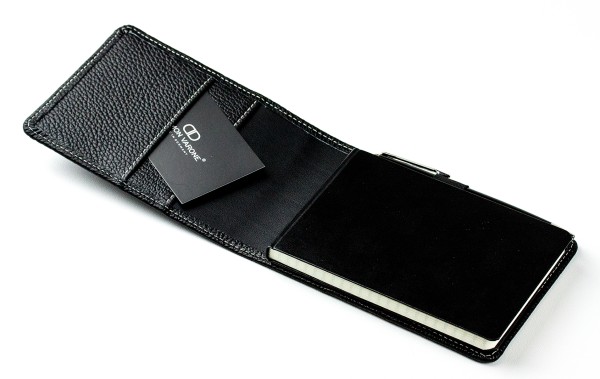 Reporterblock cirka DIN A6 PREMIUM LEDER SOFT GRAIN schwarz (genarbt)