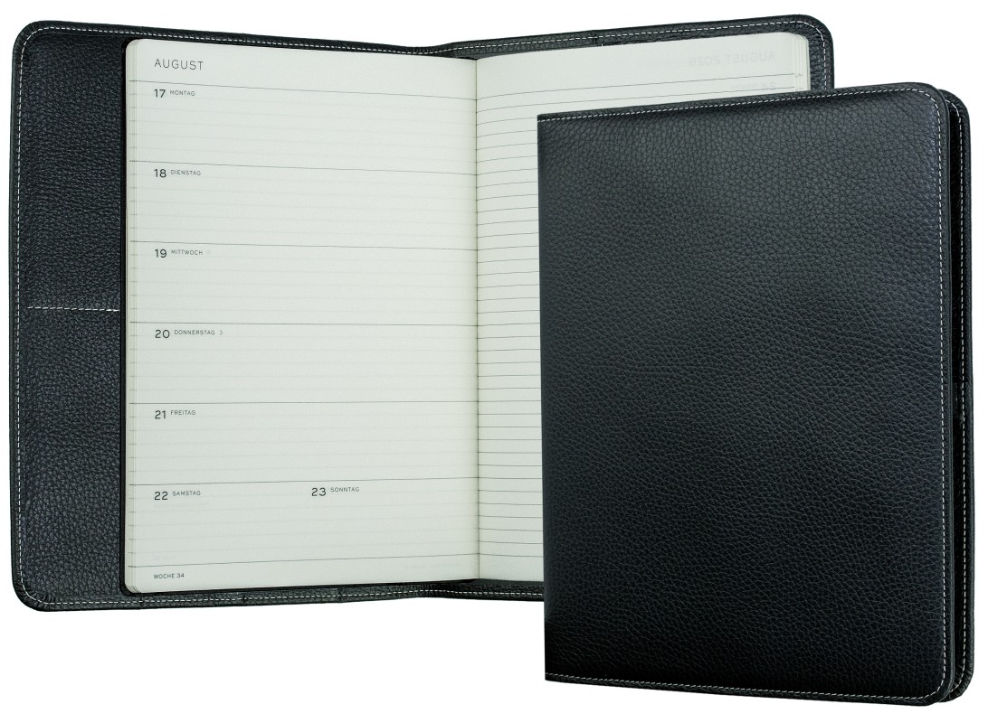 Kalenderbuch DIN B5 für das Jahr 2027 PREMIUM LEDER SOFT GRAIN schwarz (genarbt)