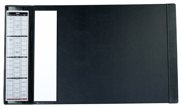 Preview: Schreibunterlage 65x45 mit Klappleiste inkl. Block + Kalender 25/26 PREMIUM LEDER SOFT GRAIN schwarz (genarbt)