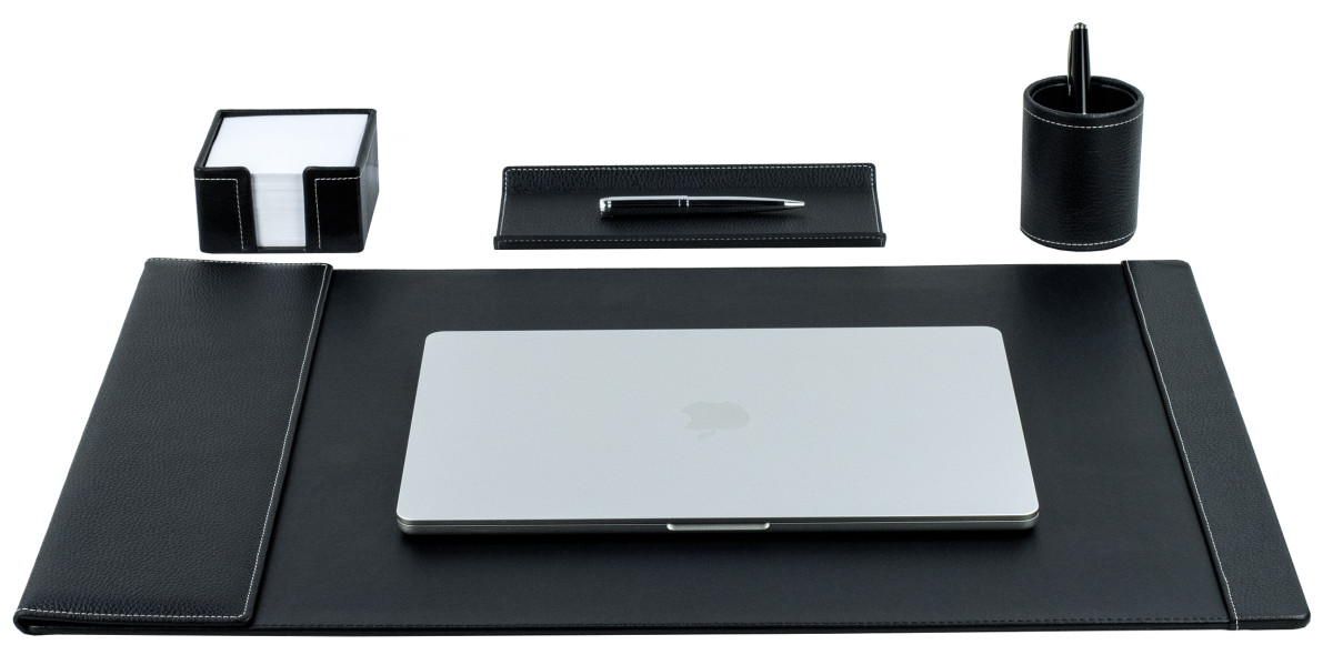 Schreibunterlage 65x45 mit Klappleiste inkl. Block + Kalender 2026/2027 PREMIUM LEDER SOFT GRAIN schwarz (genarbt)