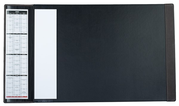 Preview: Schreibunterlage 65x45 mit Klappleiste inkl. Block + Kalender 25/26 PREMIUM LEDER SOFT GRAIN dunkelbraun (genarbt)